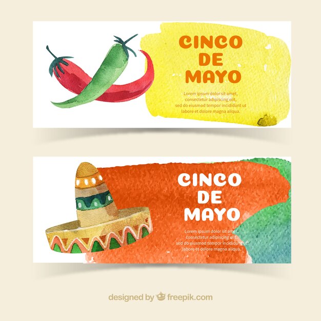 Banners bonitos de acuarela de cinco de mayo 