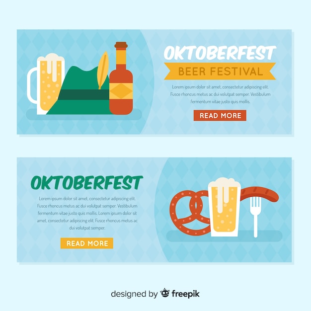 Vector gratuito banners bonitos del oktoberfest con diseño plano