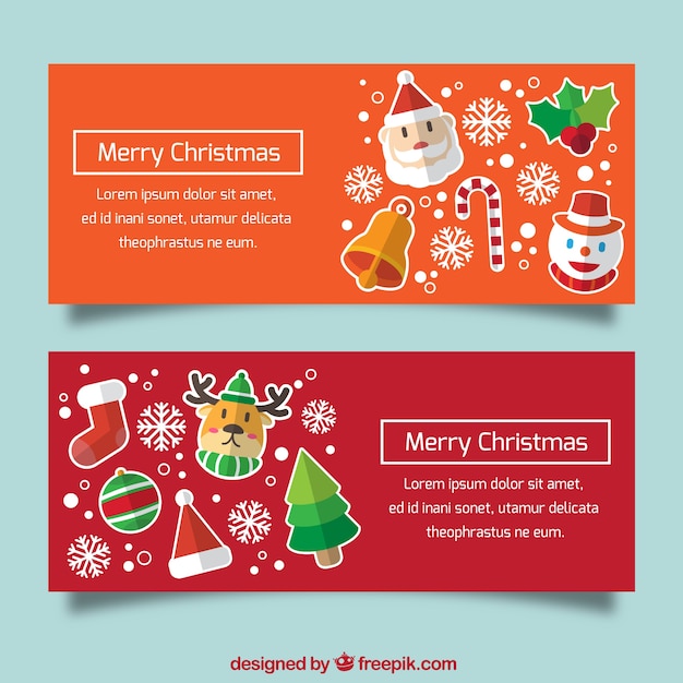 Banners bonitos con personajes de navidad en diseño plano