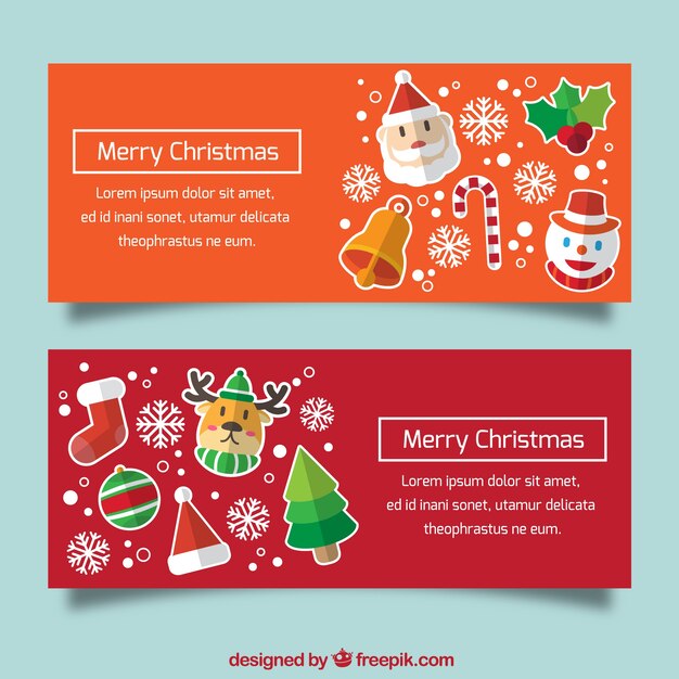 Banners bonitos con personajes de navidad en diseño plano