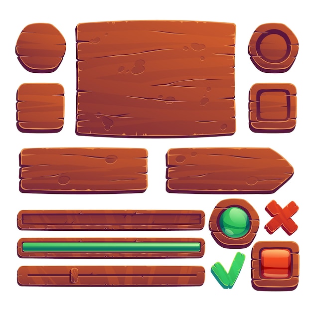 Banners y botones de juego de madera