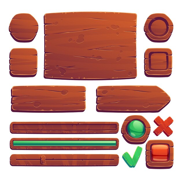Banners y botones de juego de madera
