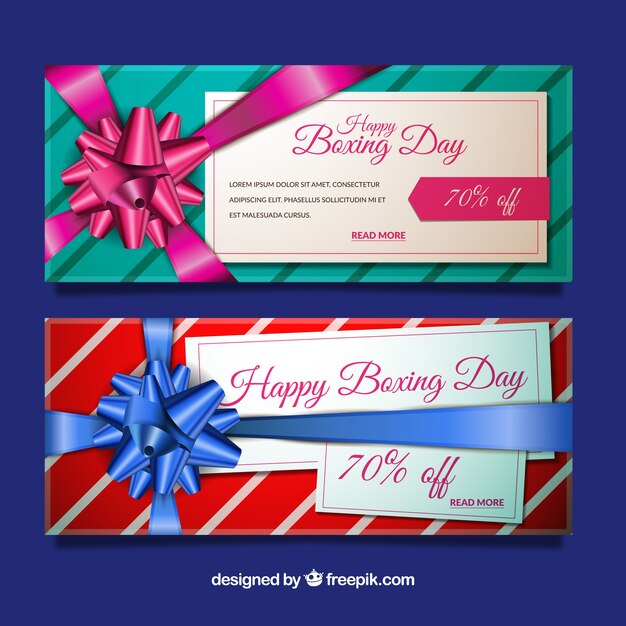 Banners de boxing day con lazo de regalo