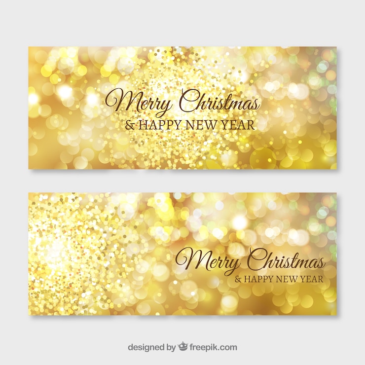 Vector gratuito banners brillantes dorados de feliz navidad y año nuevo
