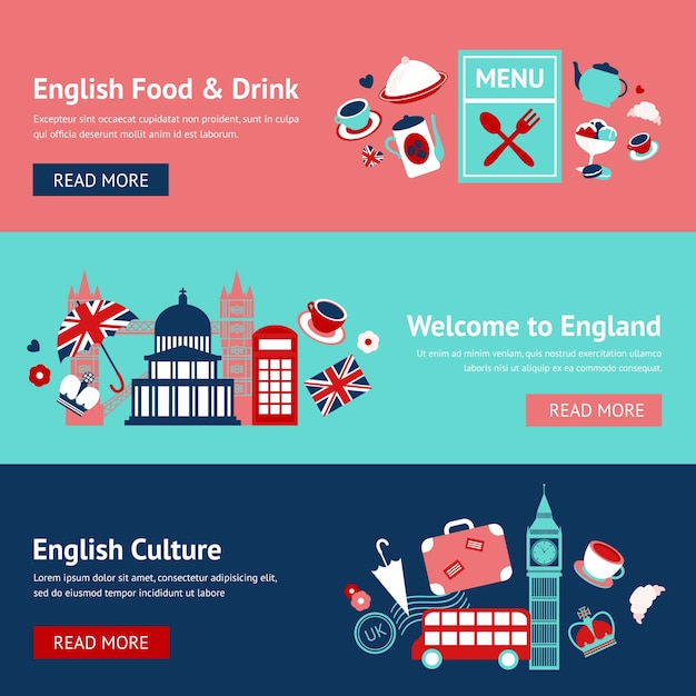 Vector gratuito banners británicos con elementos tradicionales