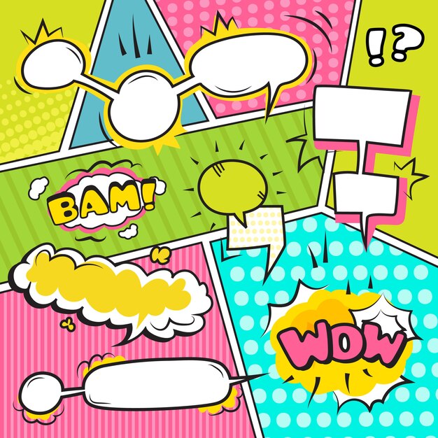 Banners de burbujas emocionales de discurso y sonido cómico conjunto ilustración vectorial plana