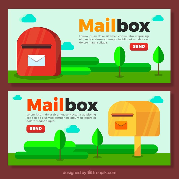 Vector gratuito banners de buzones en diseño plano