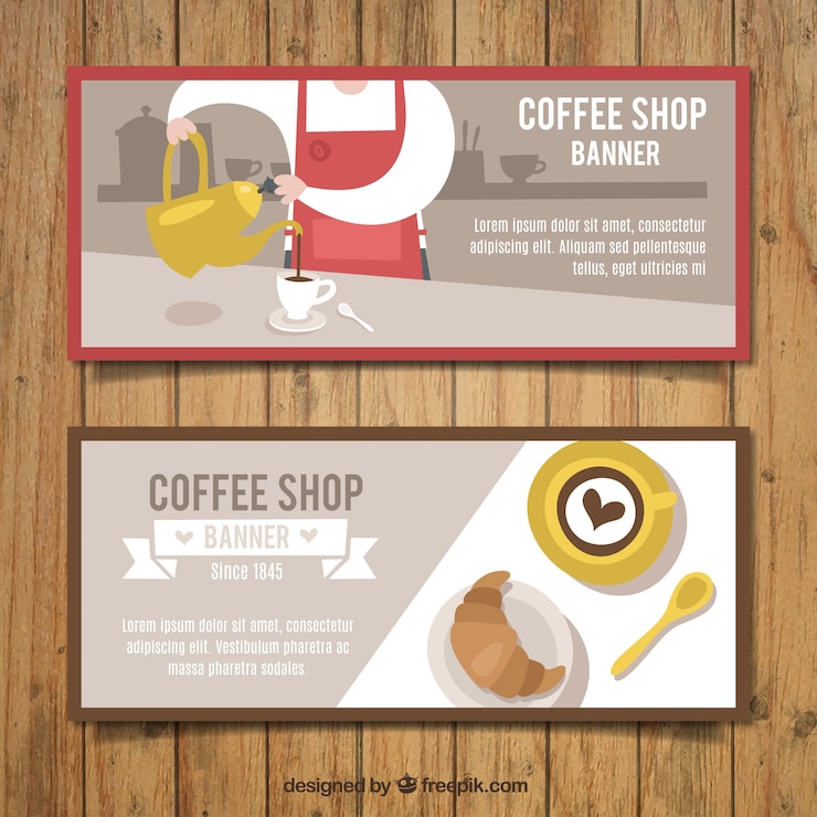 Vector gratuito banners de cafetería en estilo vintage