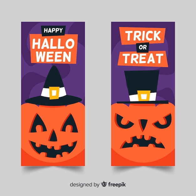 Vector gratuito banners de calabazas felices y enojados