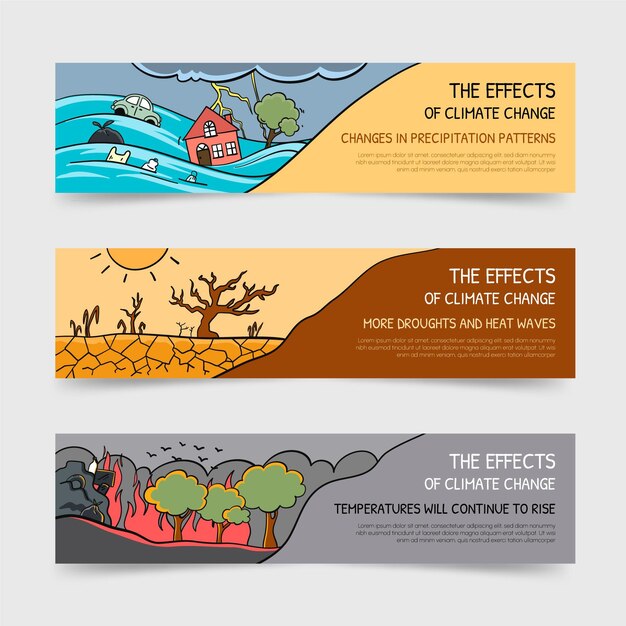 Banners de cambio climático dibujados a mano