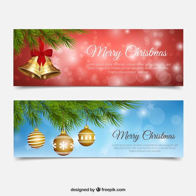 Vector gratuito banners de campanas y bolas de navidad