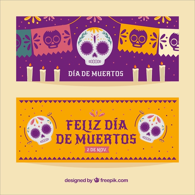 Vector gratuito banners de celebración del día de muertos