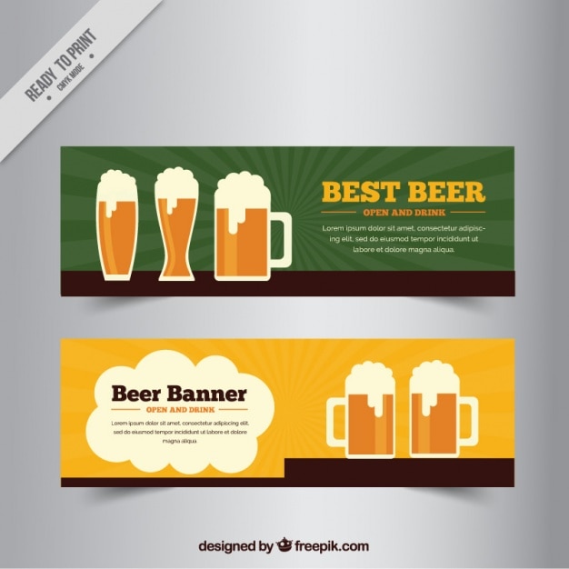 Banners con cervezas en estilo plano