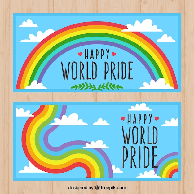 Banners de cielo con arcoiris del día del orgullo 