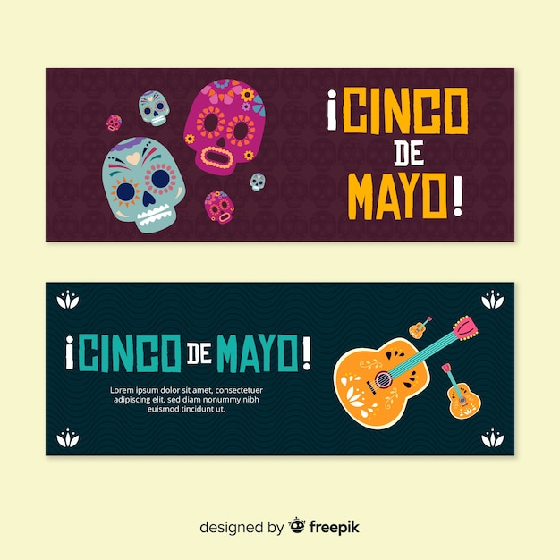 Banners del cinco de mayo dibujado a mano