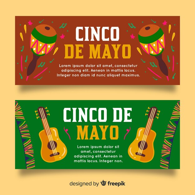 Banners del cinco de mayo dibujado a mano