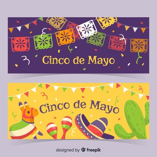 Banners de cinco de mayo dibujados a mano