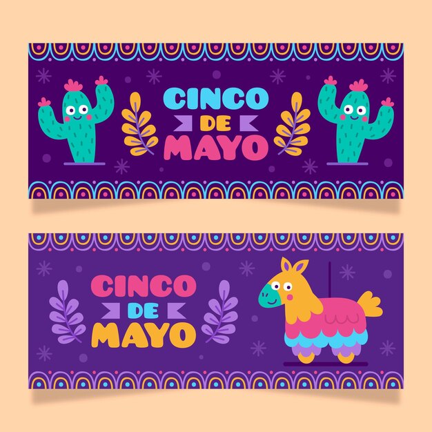 Banners de cinco de mayo dibujados a mano