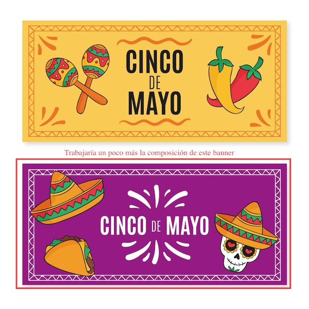 Banners de cinco de mayo dibujados a mano