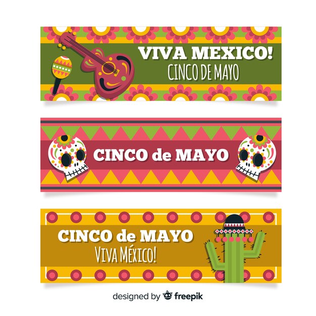 Banners del cinco de mayo en diseño plano