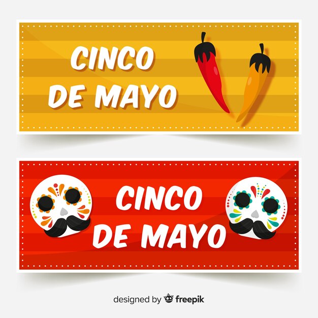 Banners del cinco de mayo en diseño plano