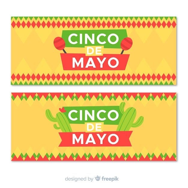 Banners del cinco de mayo en diseño plano