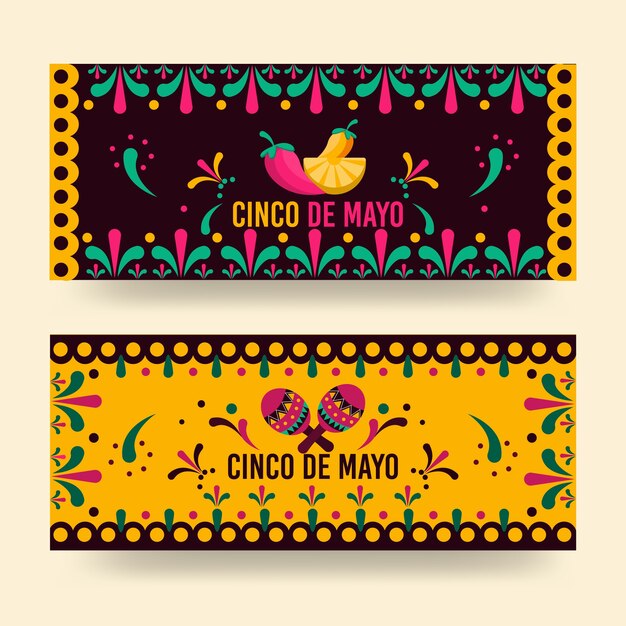 Banners de cinco de mayo en diseño plano