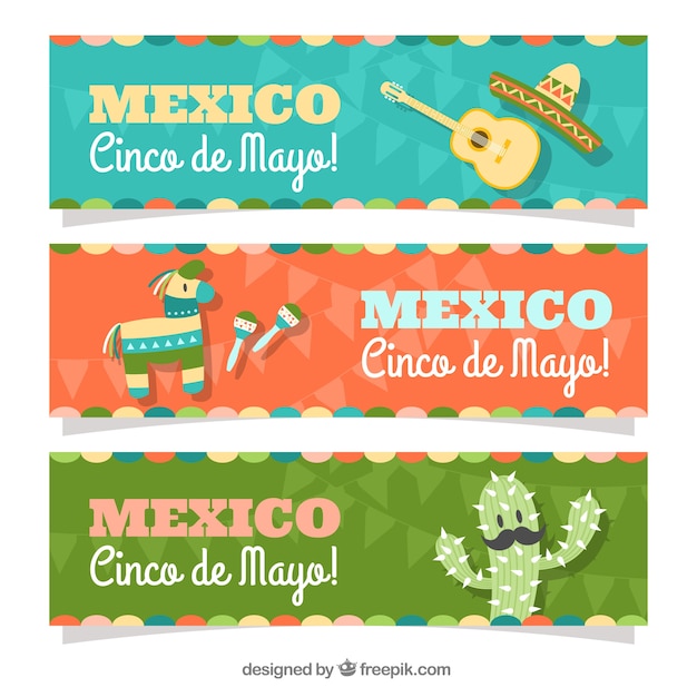 Vector gratuito banners del cinco de mayo con elementos planos