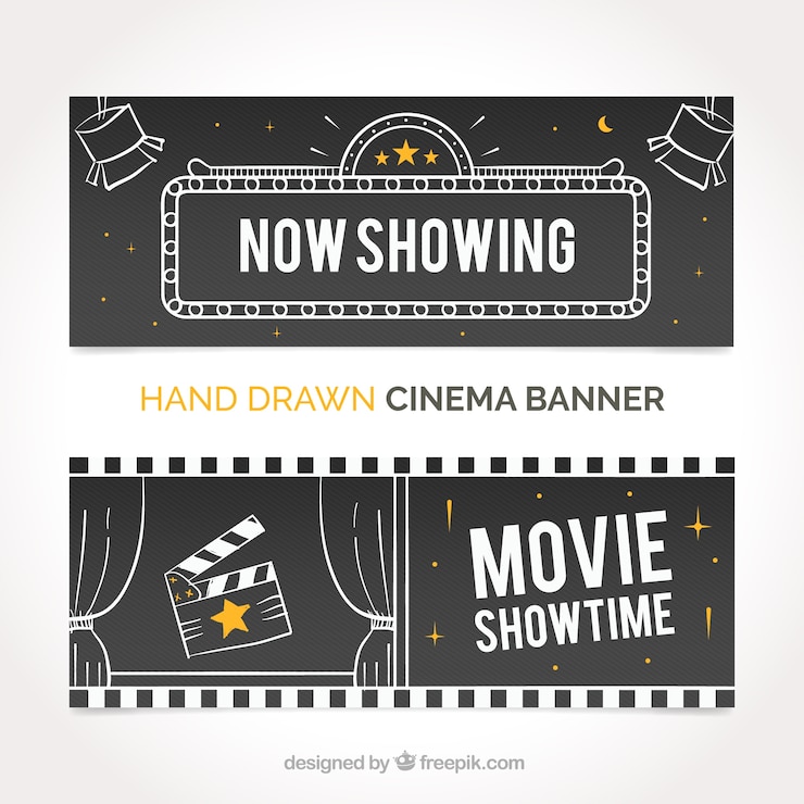 Vector gratuito banners de cine con bocetos