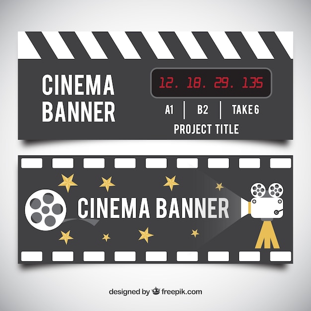 Banners de cine con cámara y estrellas