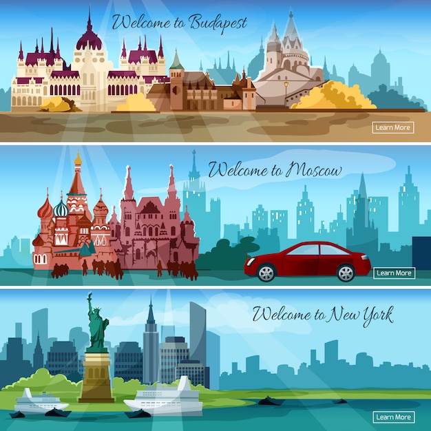 Vector gratuito banners de ciudades famosas