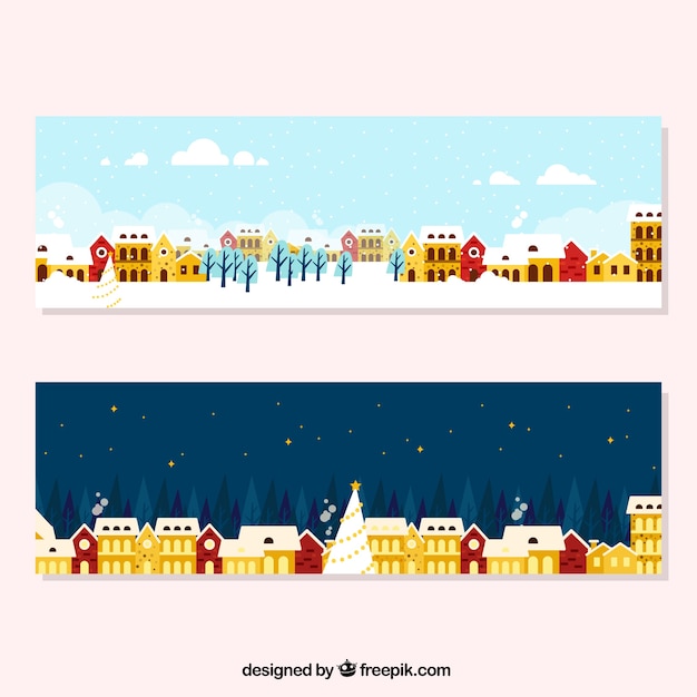 Vector gratuito banners de ciudades navideñas