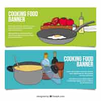 Vector gratuito banners de cocina dibujados a mano