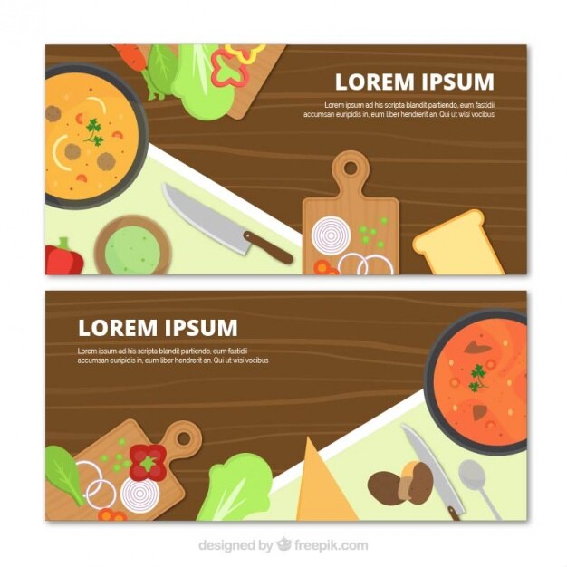 Banners de cocina fantásticos con productos planos