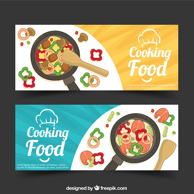 Banners de cocina con verduras y sartén