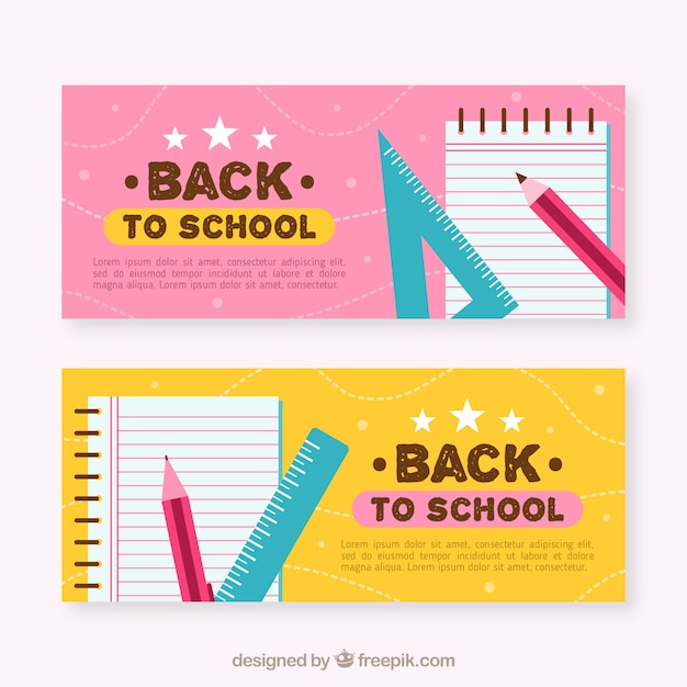 Vector gratuito banners para el colegio con diseño plano