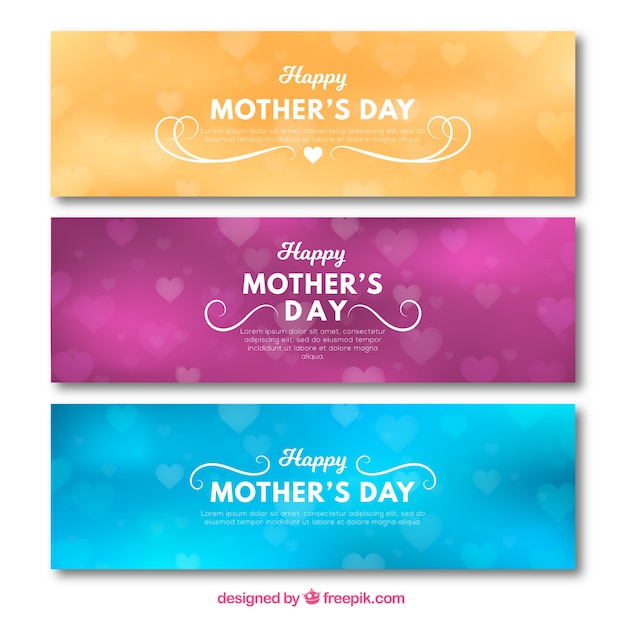 Banners de colores con efecto bokeh para el día de la madre