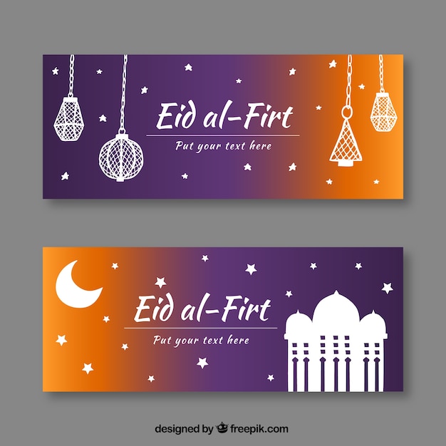 Vector gratuito banners de colores de eid al firt