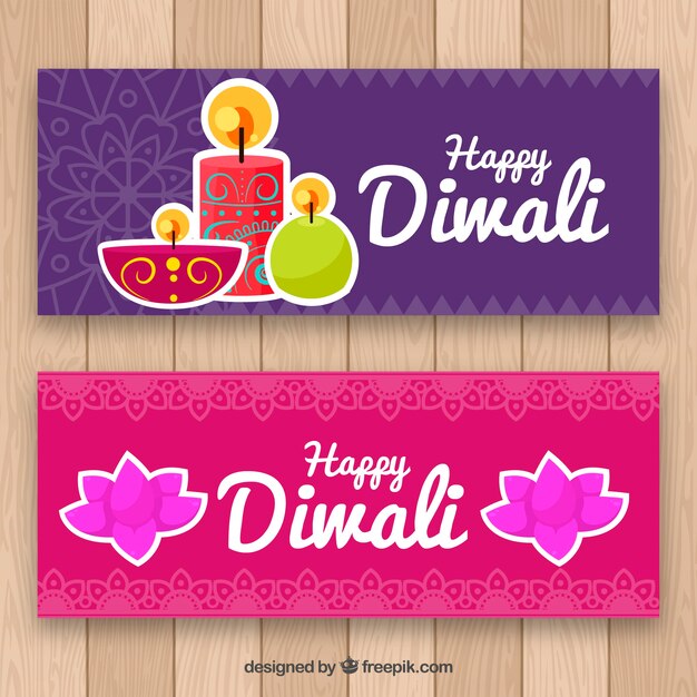 Banners de colores de feliz diwali