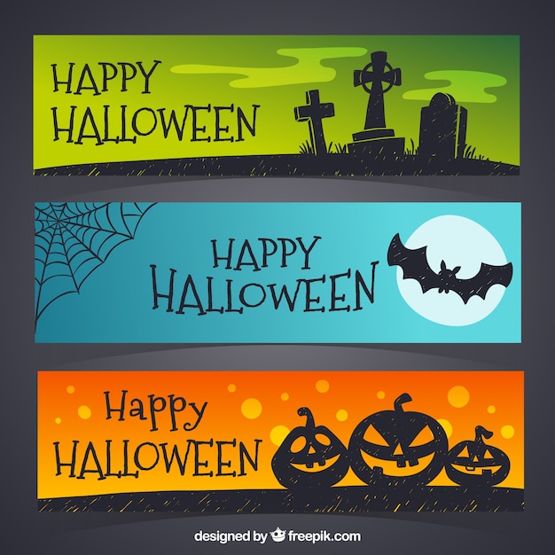 Vector gratuito banners de colores de halloween