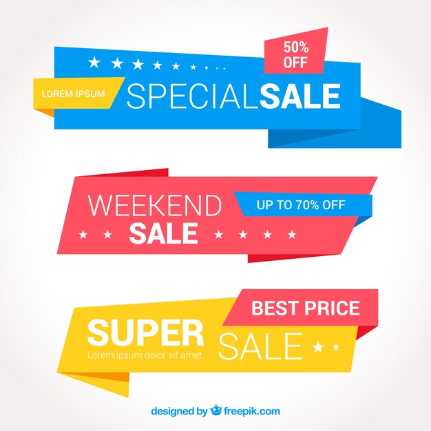 Banners de colores de rebajas especiales 