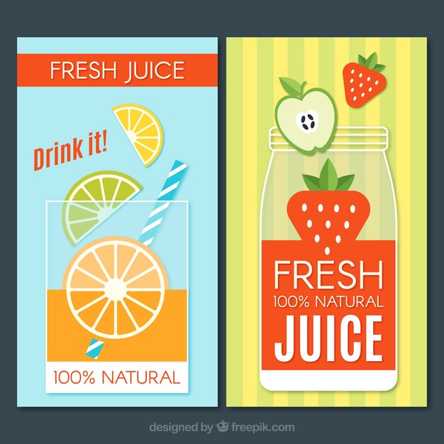 Banners de colores de zumos de fruta