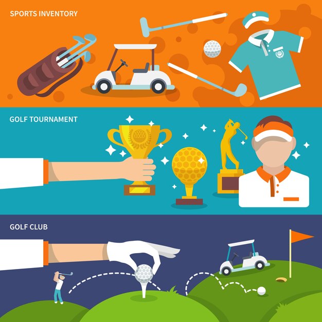 Banners coloridos con artículos de golf