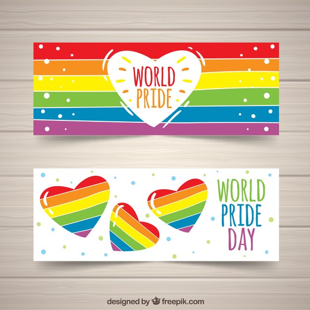 Banners coloridos de corazones del día del orgullo 