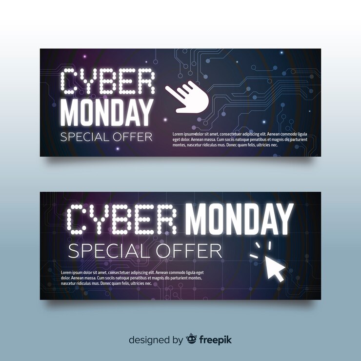 Vector gratuito banners coloridos de cyber monday con diseño plano