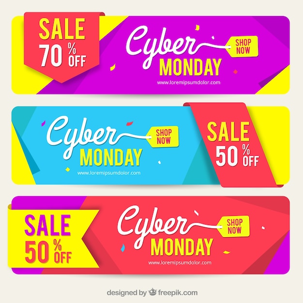 Vector gratuito banners coloridos de cyber monday