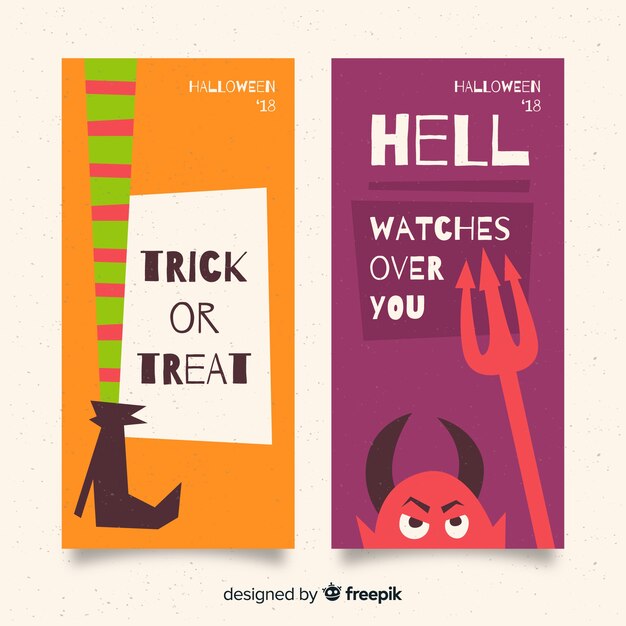 Banners coloridos de halloween dibujados a mano