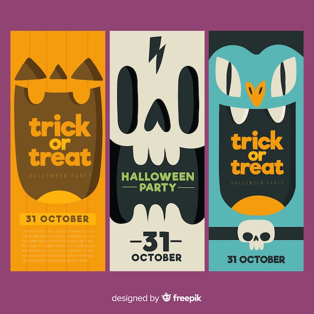 Vector gratuito banners coloridos de halloween con diseño plano