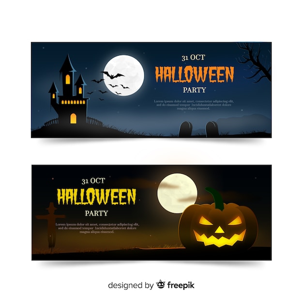 Banners coloridos de halloween con diseño realista