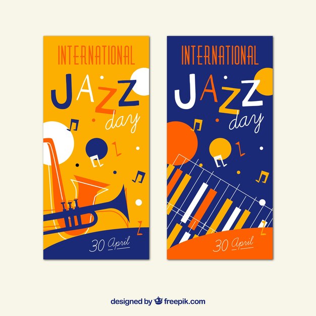 Banners coloridos de jazz en estilo retro